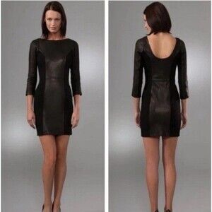 DVF DIANE VON FURSTENBURG Leather Cocktail Holiday Party Sexy Mini Dress Sz 6/8